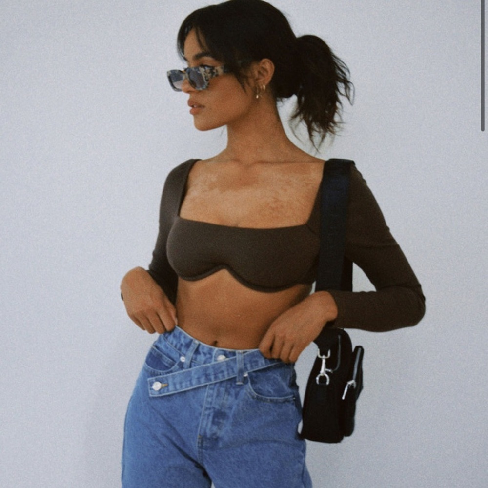 Princess Polly Becca Long Sleeve Crop Top Brown